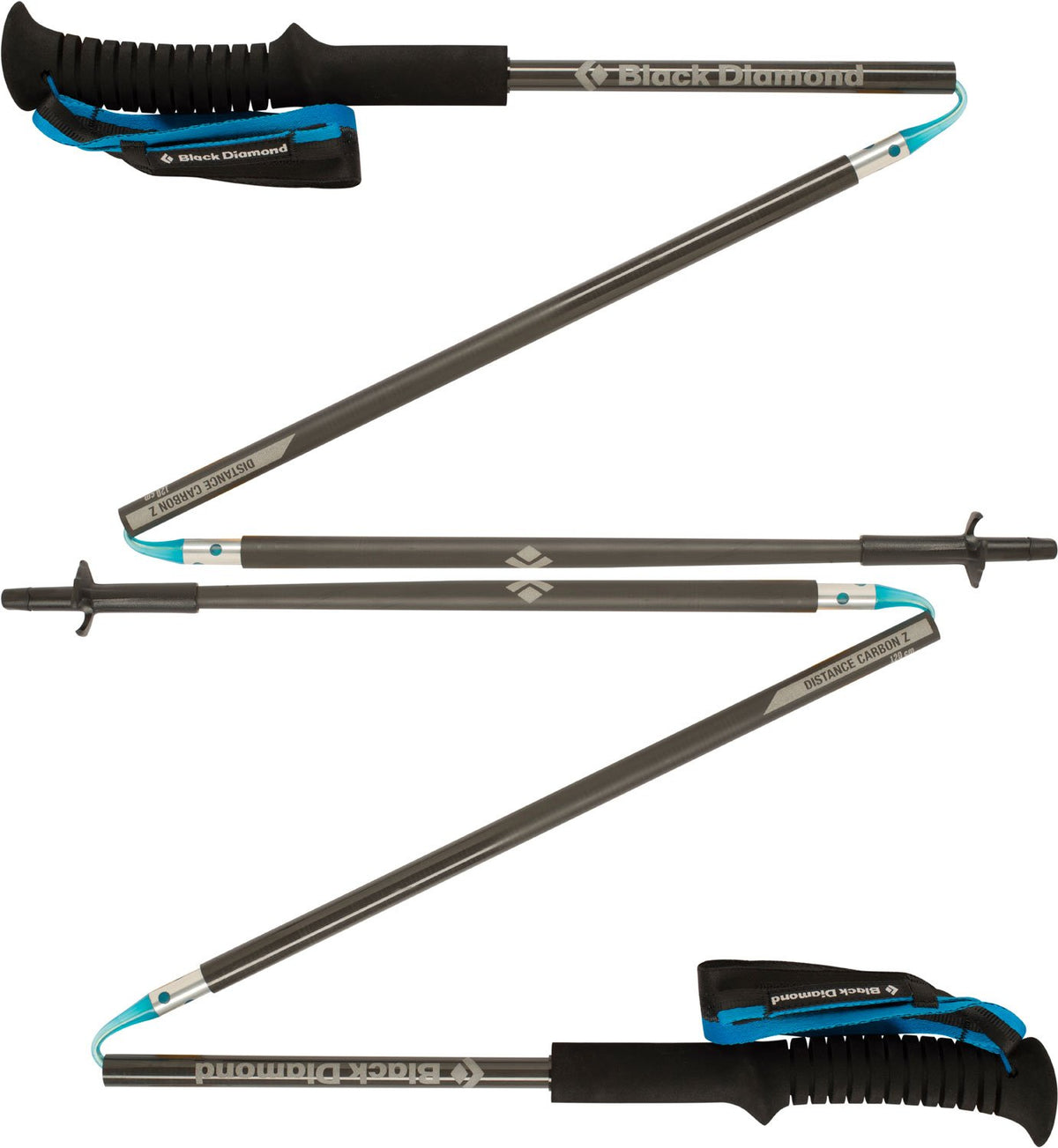 Black Diamond Distance Carbon Z trekking pole extended for stable ascents.