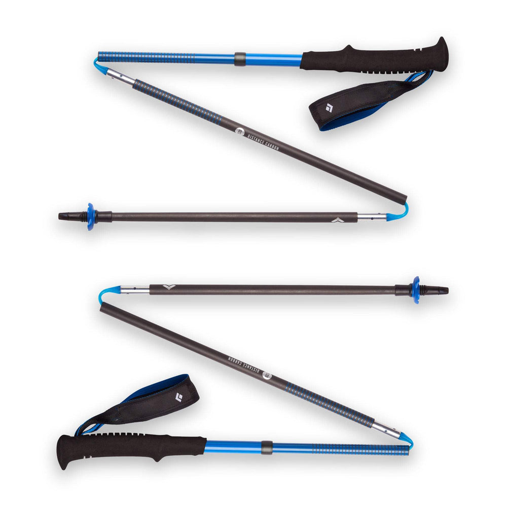 Black Diamond Distance Carbon Z Poles fixed-length design delivers rigid stability on steep climbs.