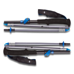 Black Diamond Distance FLZ poles in use during hiking, offering stability and all-terrain grip.