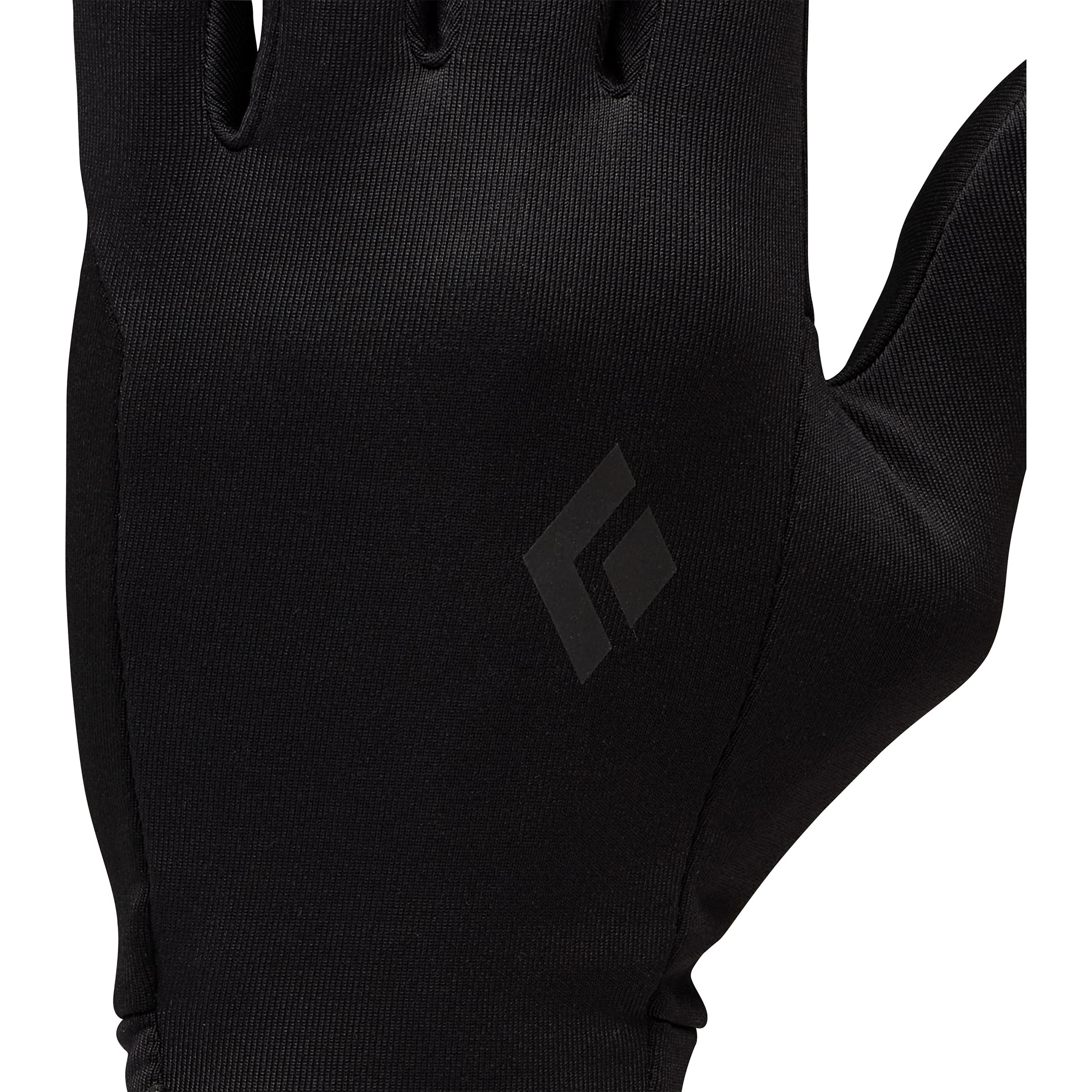 Black Diamond Lightweight Screentap Liners back view, breathable back panel improves mobility in cold weather