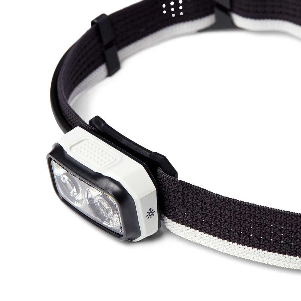 Black Diamond Onsight 375 headband close-up, recycled Repreve material for comfort