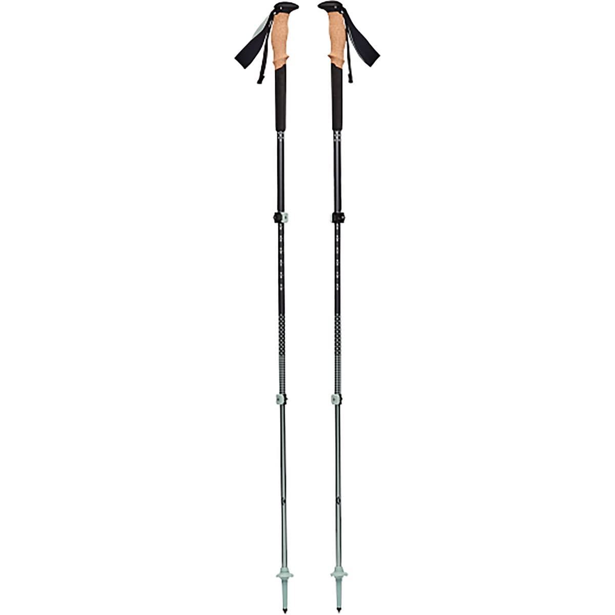 Black Diamond Pursuit trekking poles showing FlickLock adjustable shafts for quick, secure length changes.