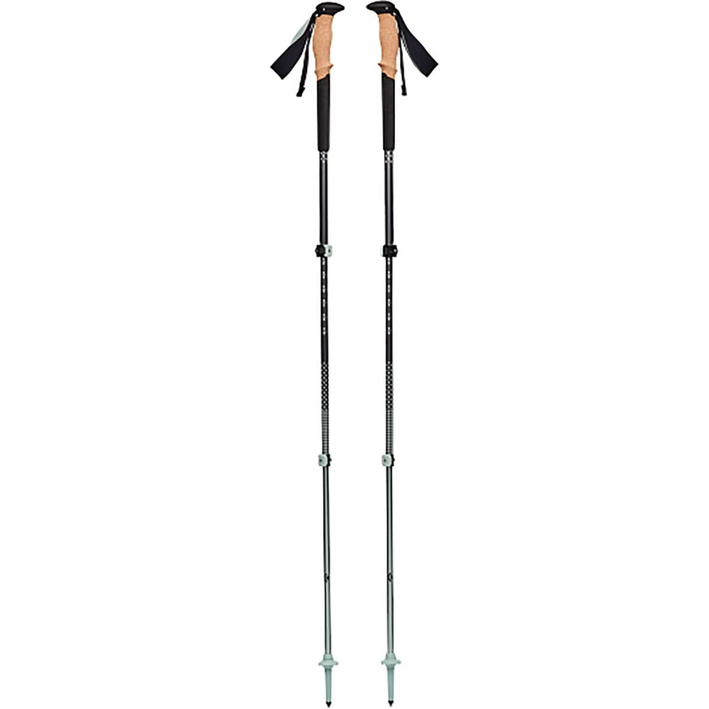 Black Diamond Pursuit trekking poles showing FlickLock adjustable shafts for quick, secure length changes.