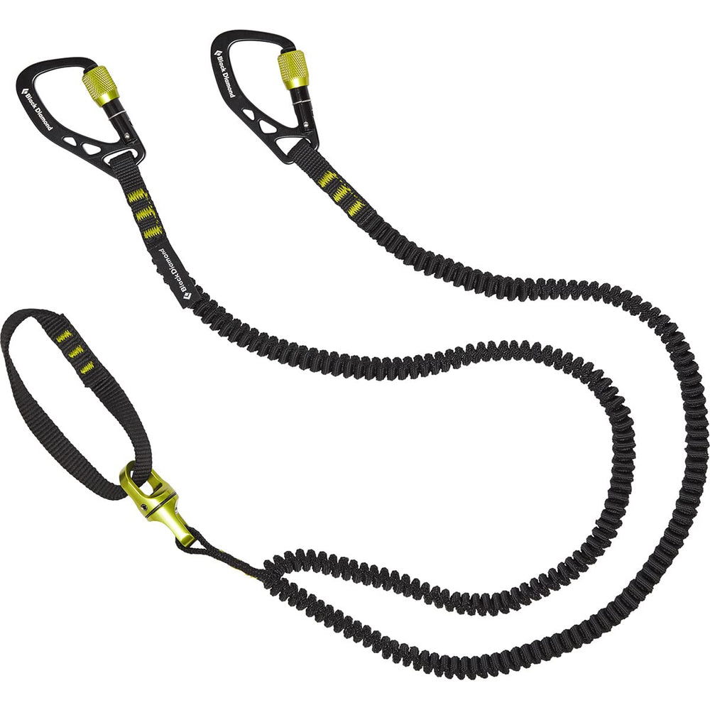 Black Diamond Spinner Leash dual-retractable with integrated swivel for secure ice climbing tool handling.