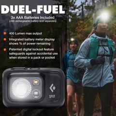 Black Diamond Spot 400 battery compartment shown for easy replacements during trips