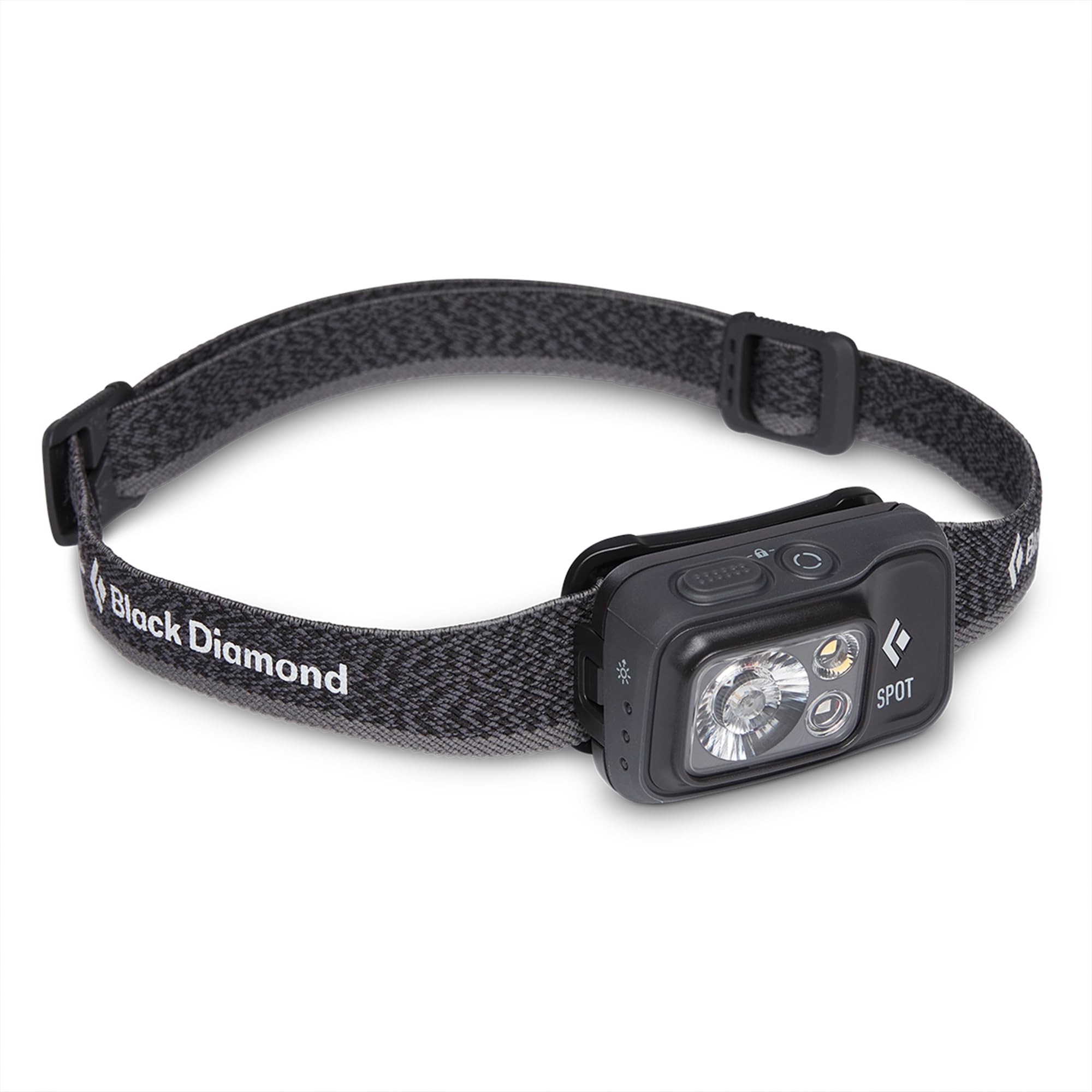 Black Diamond Spot 400 headlamp, front view, bright beam for camping and hiking