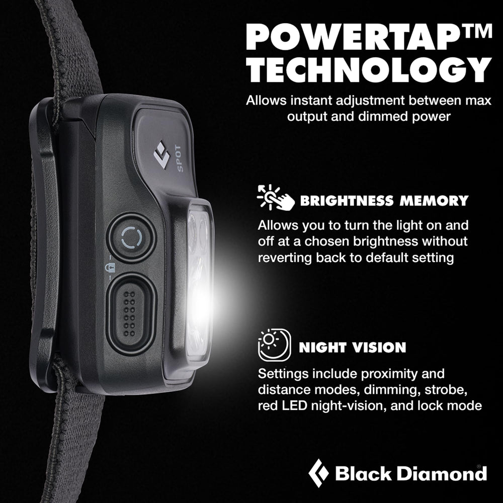 Black Diamond Spot 400 waterproof housing designed for rain and snow outdoor use
