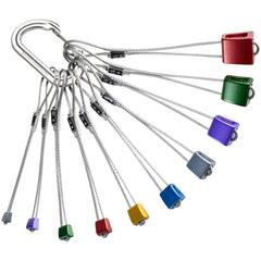 Black Diamond Stopper Set color-coded anodized heads for quick size recognition on harnesses.
