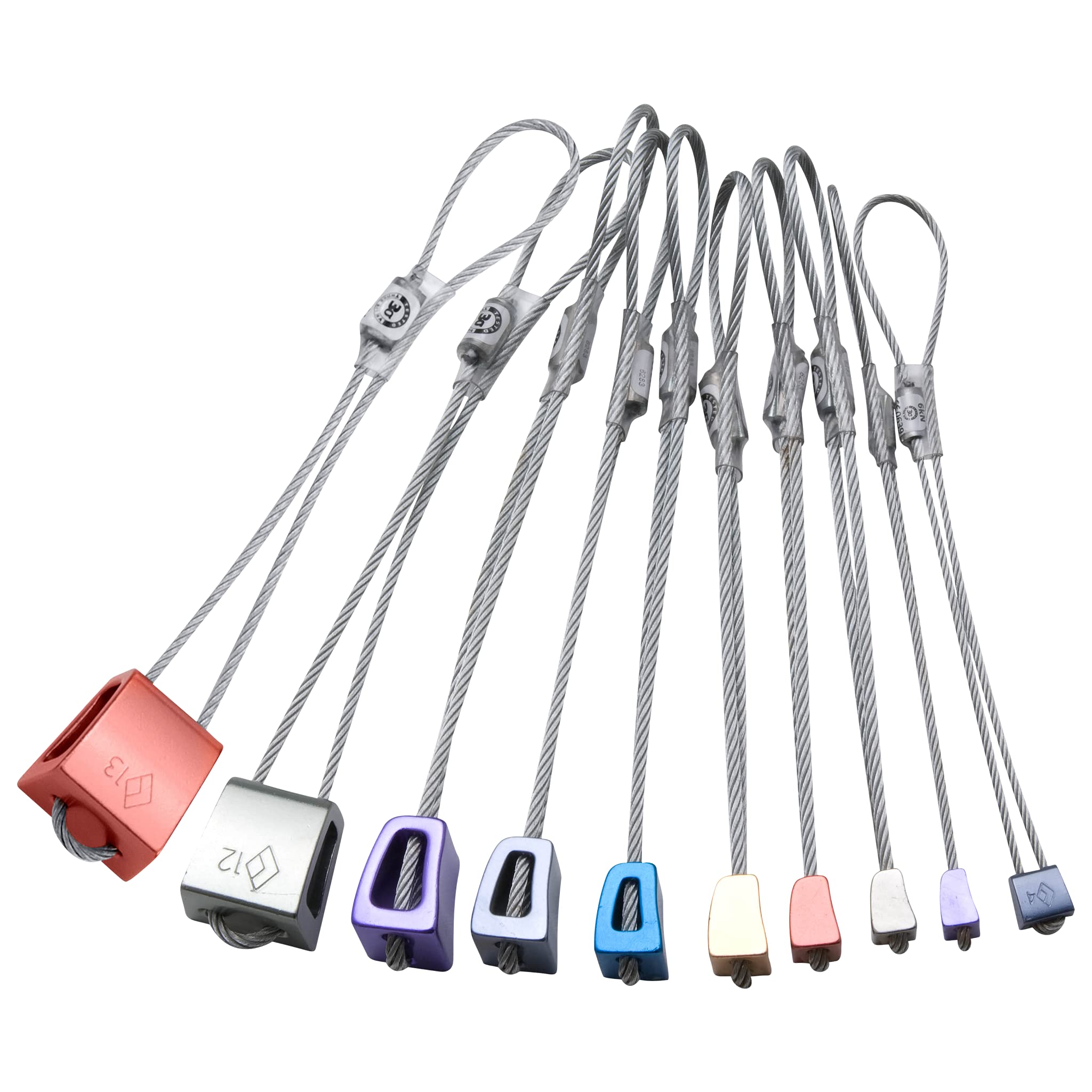 Black Diamond Stopper Set 4-13 with durable galvanized cables for repeat placements on multi-pitch routes.