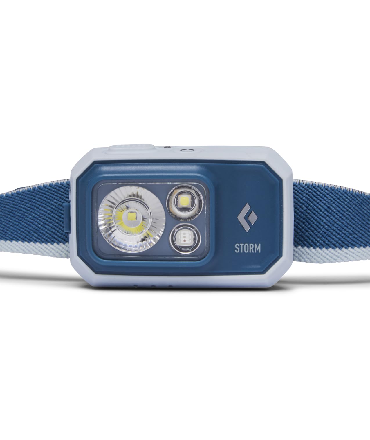 Black Diamond Storm 450 Lumen Headlamp Creek Blue, worn on head for hands-free illumination
