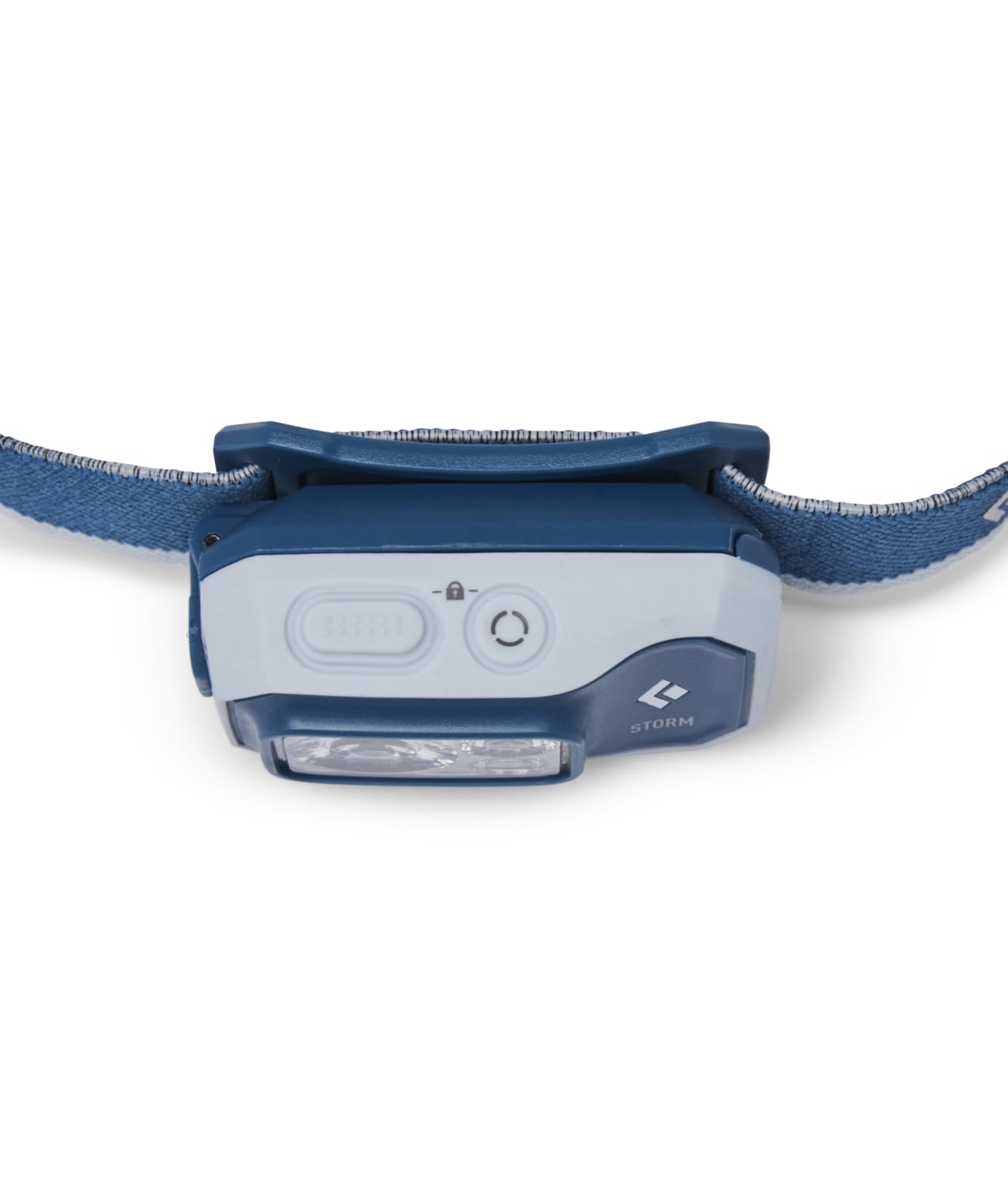 Black Diamond Storm 450 Lumen Headlamp Creek Blue, side view showing ergonomic fit