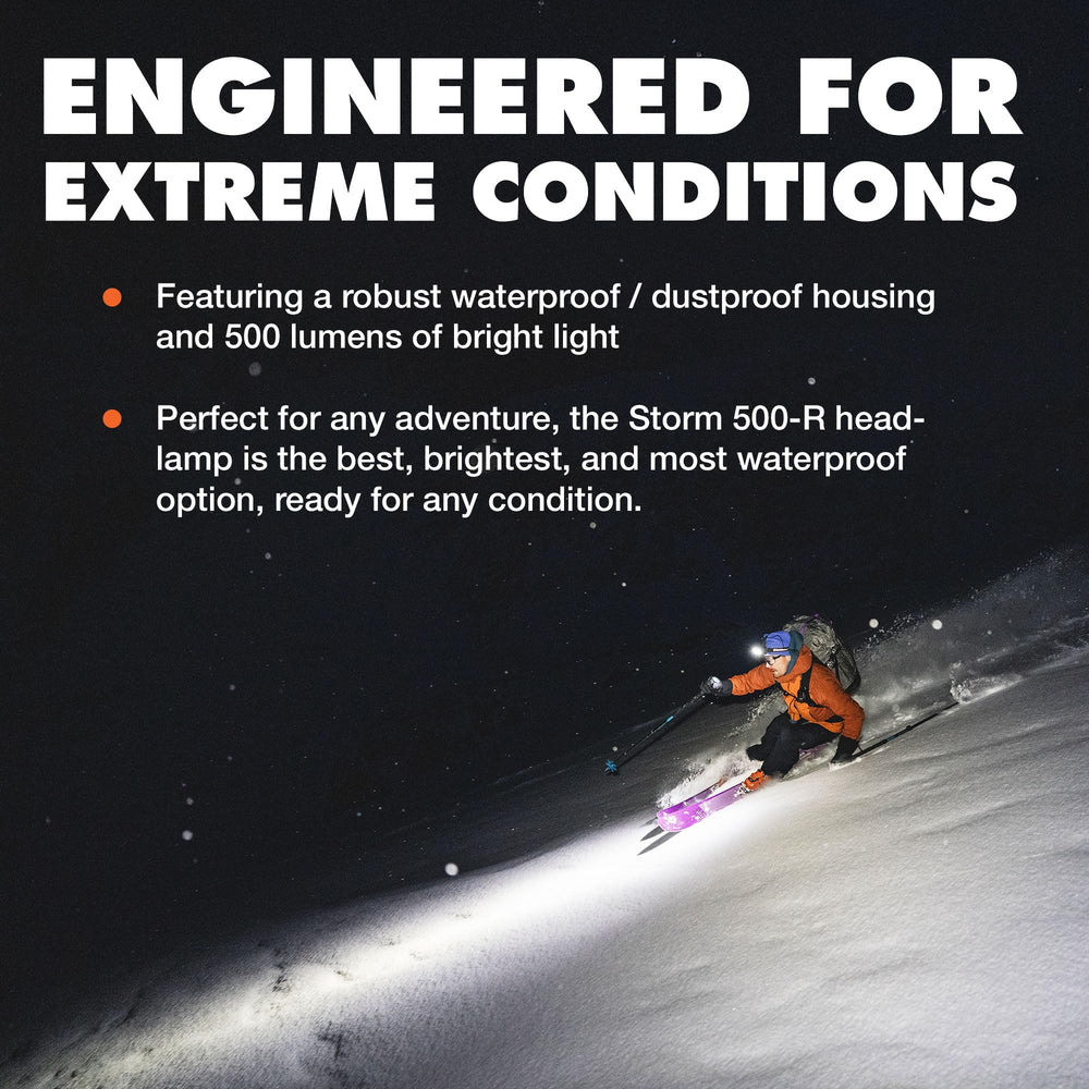 BLACK DIAMOND Storm 500-R lightweight headband ensures secure all-day comfort