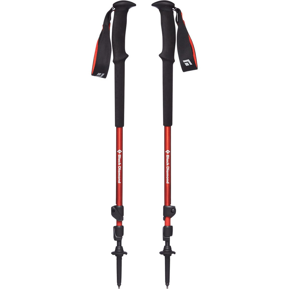 BLACK DIAMOND trekking poles with FlickLock adjustment system enabling quick one-handed length changes.
