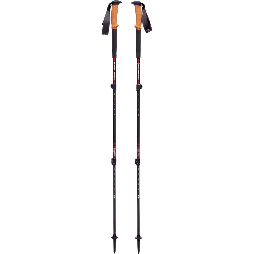 Black Diamond Womens Trail Cork Trekking Poles assembled, lightweight aluminum shafts for easy backpacking support.