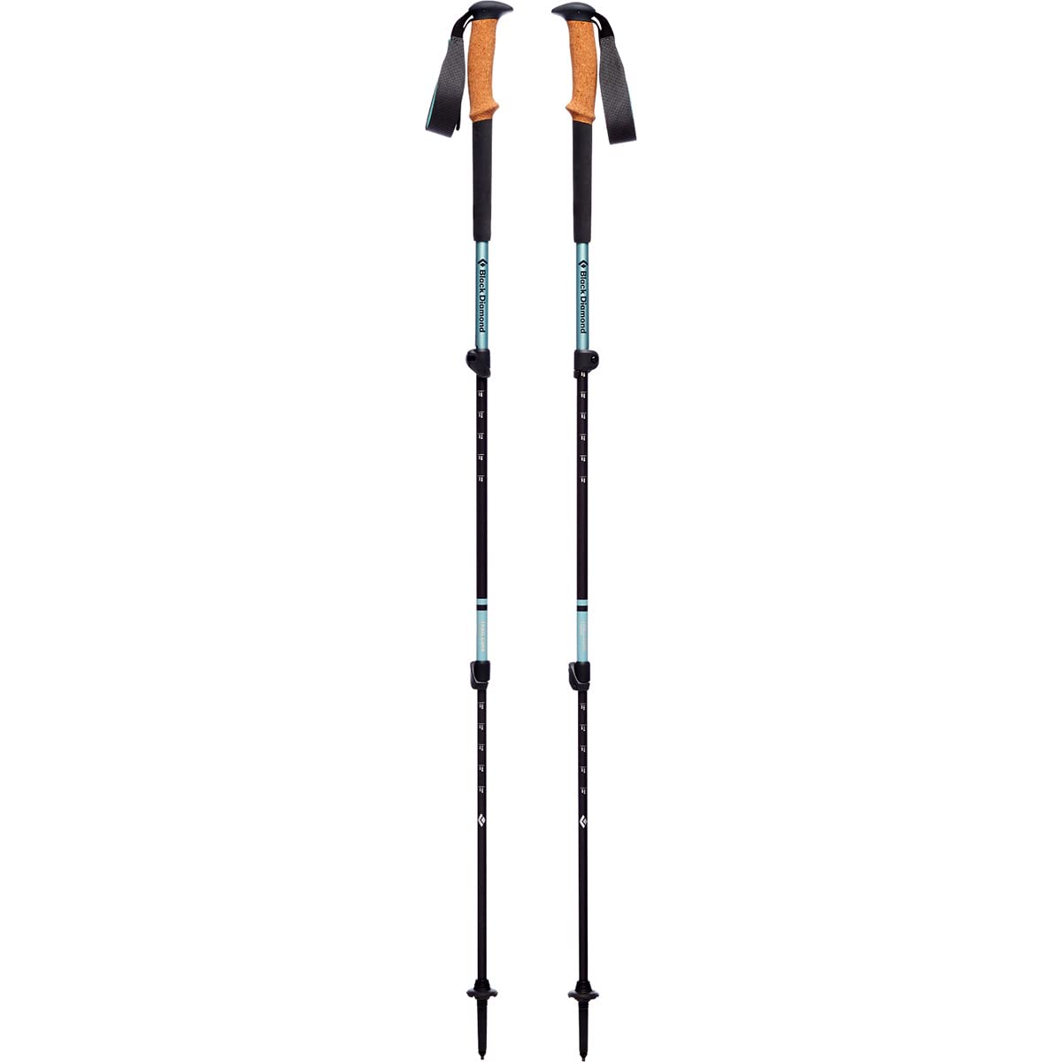 Black Diamond Women's Trail Cork Trekking Poles with FlickLock for quick length adjustments.
