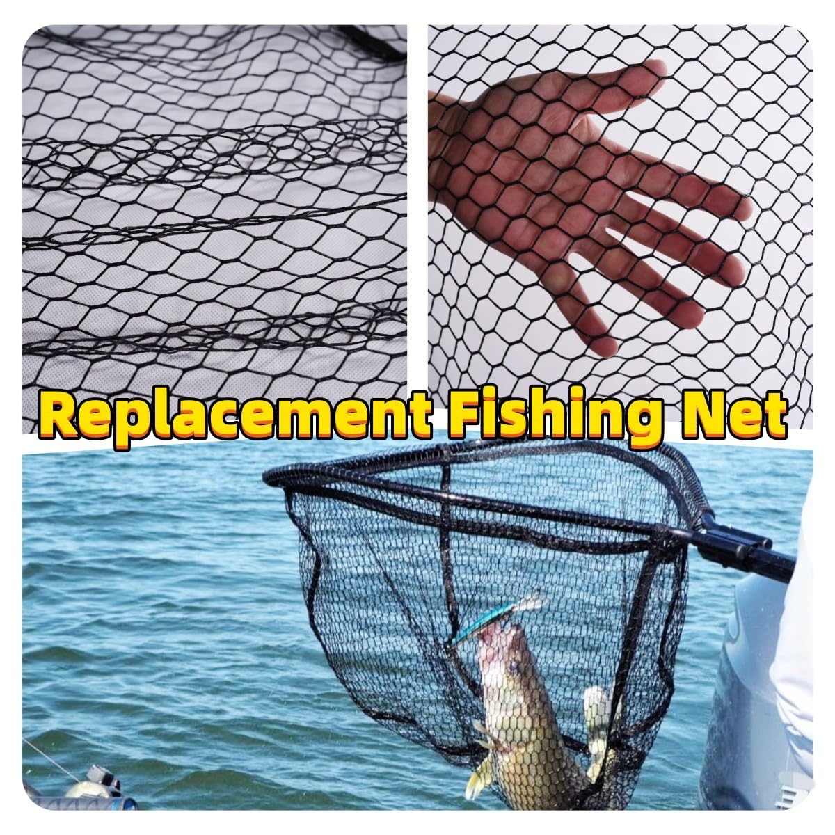 Stealthy black rubber-coated landing net in use