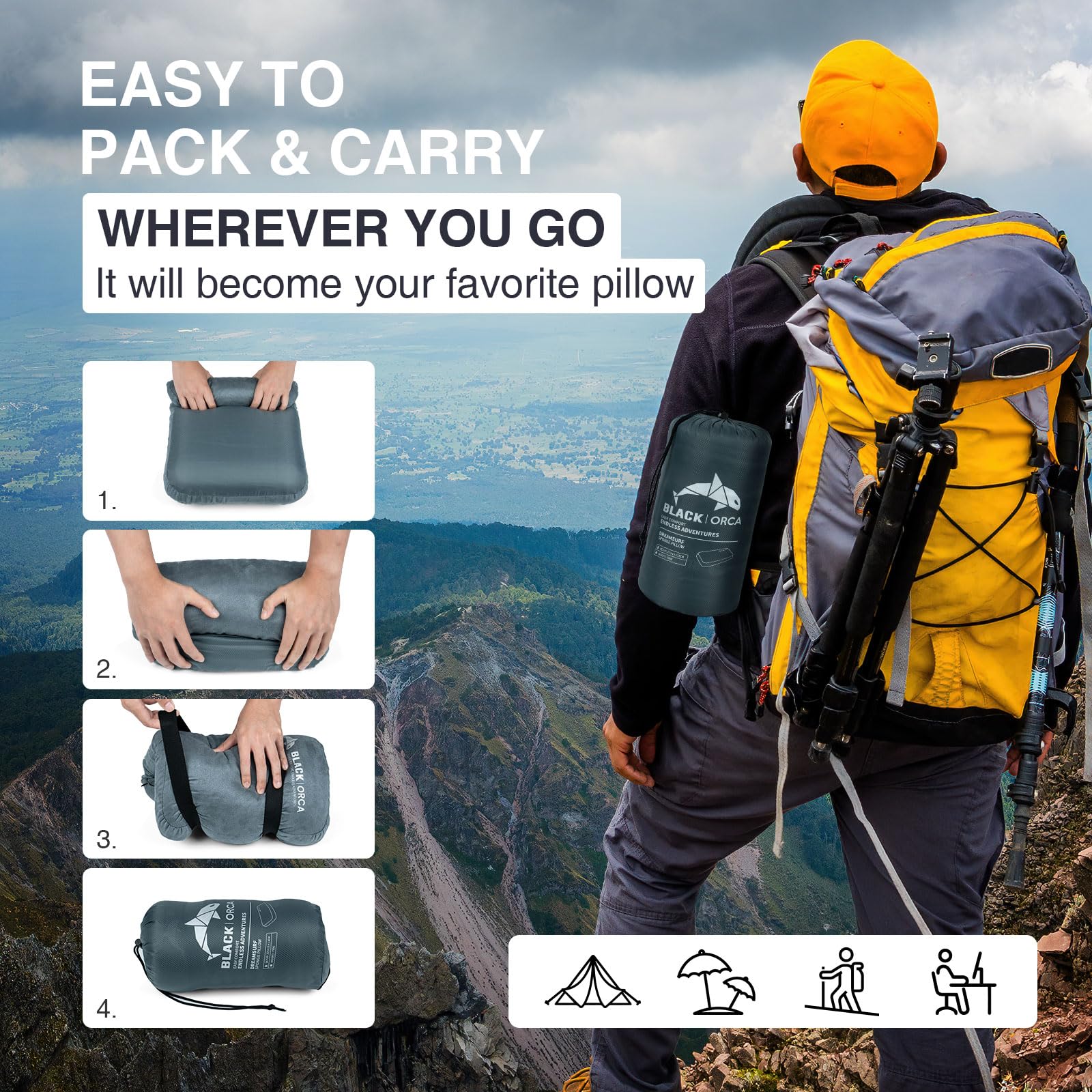 Compact carry bag shown for easy transport on trips