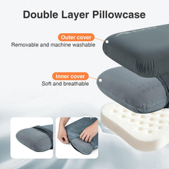 Black Orca memory foam camping pillow packed flat to show compact pack size