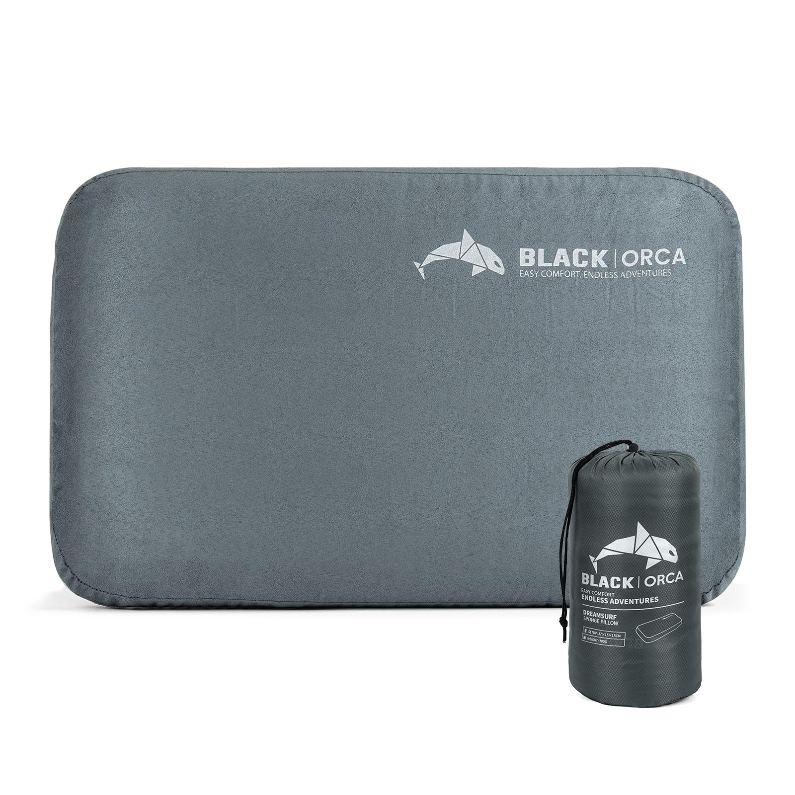 BLACK ORCA memory foam camping pillow outer view for compact travel comfort