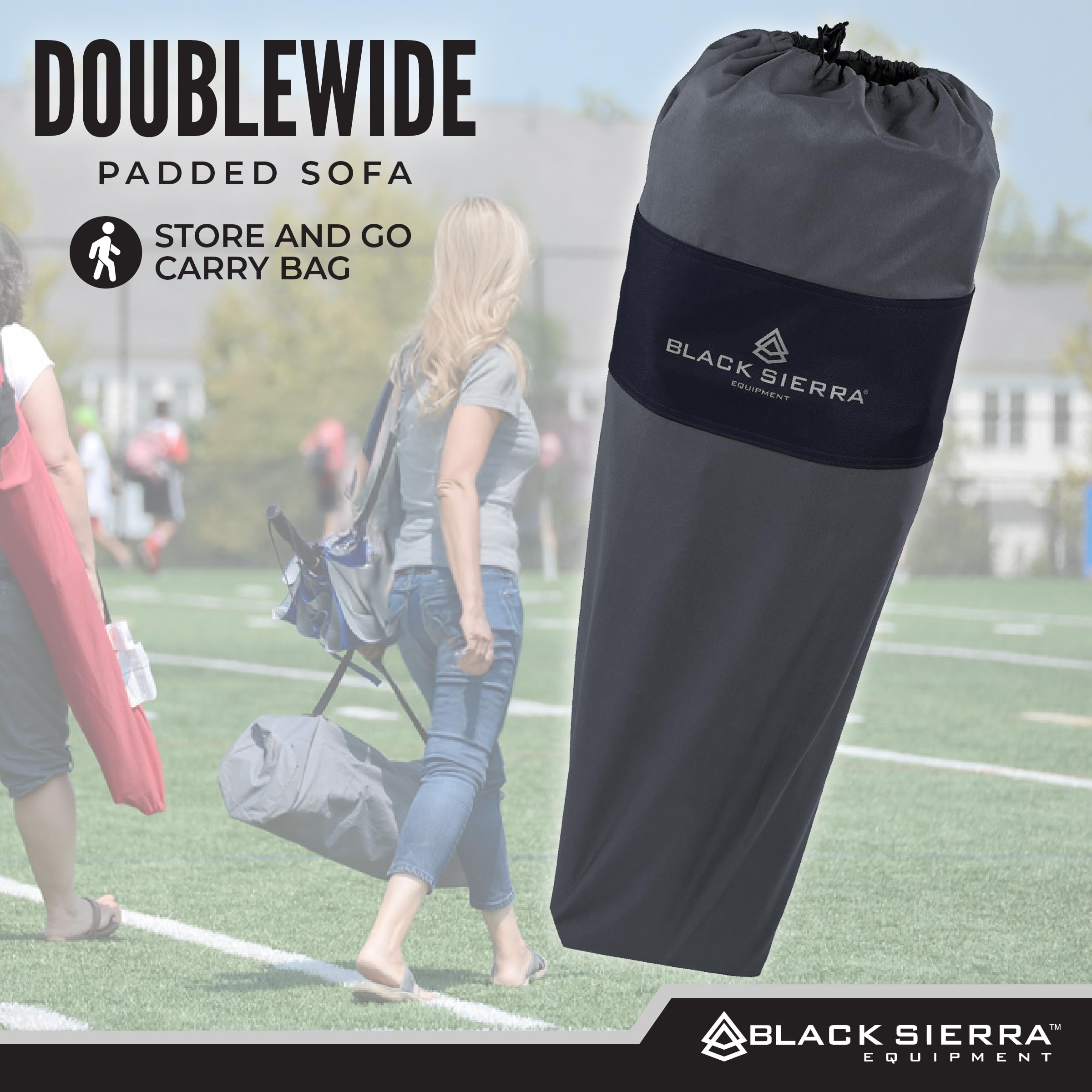 Black Sierra DoubleWide Sofa with carry bag enables easy transport