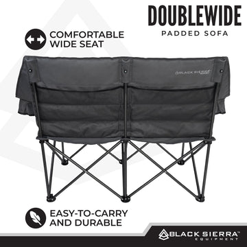 Black Sierra DoubleWide Sofa displays open dimensions for spacious lounging