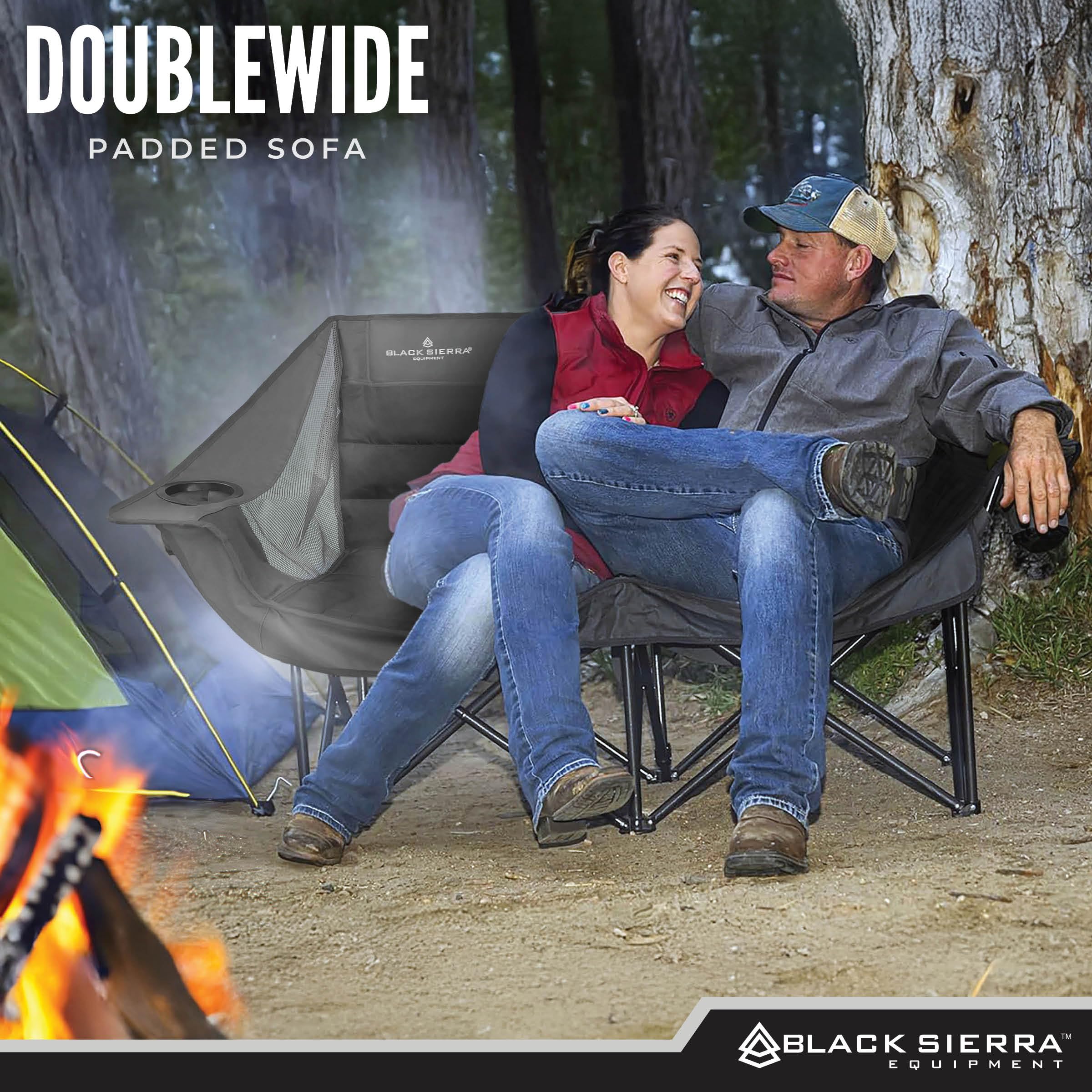 Black Sierra DoubleWide Sofa dual cupholders keep drinks within reach outdoors
