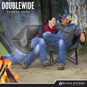 Black Sierra DoubleWide Sofa dual cupholders keep drinks within reach outdoors