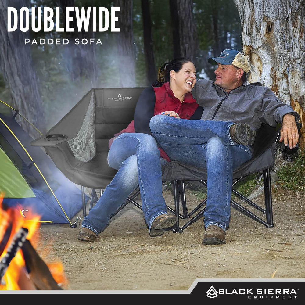 Black Sierra DoubleWide Sofa dual cupholders keep drinks within reach outdoors