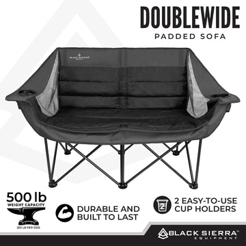 Black Sierra DoubleWide Sofa folds quickly for fast setup outdoors