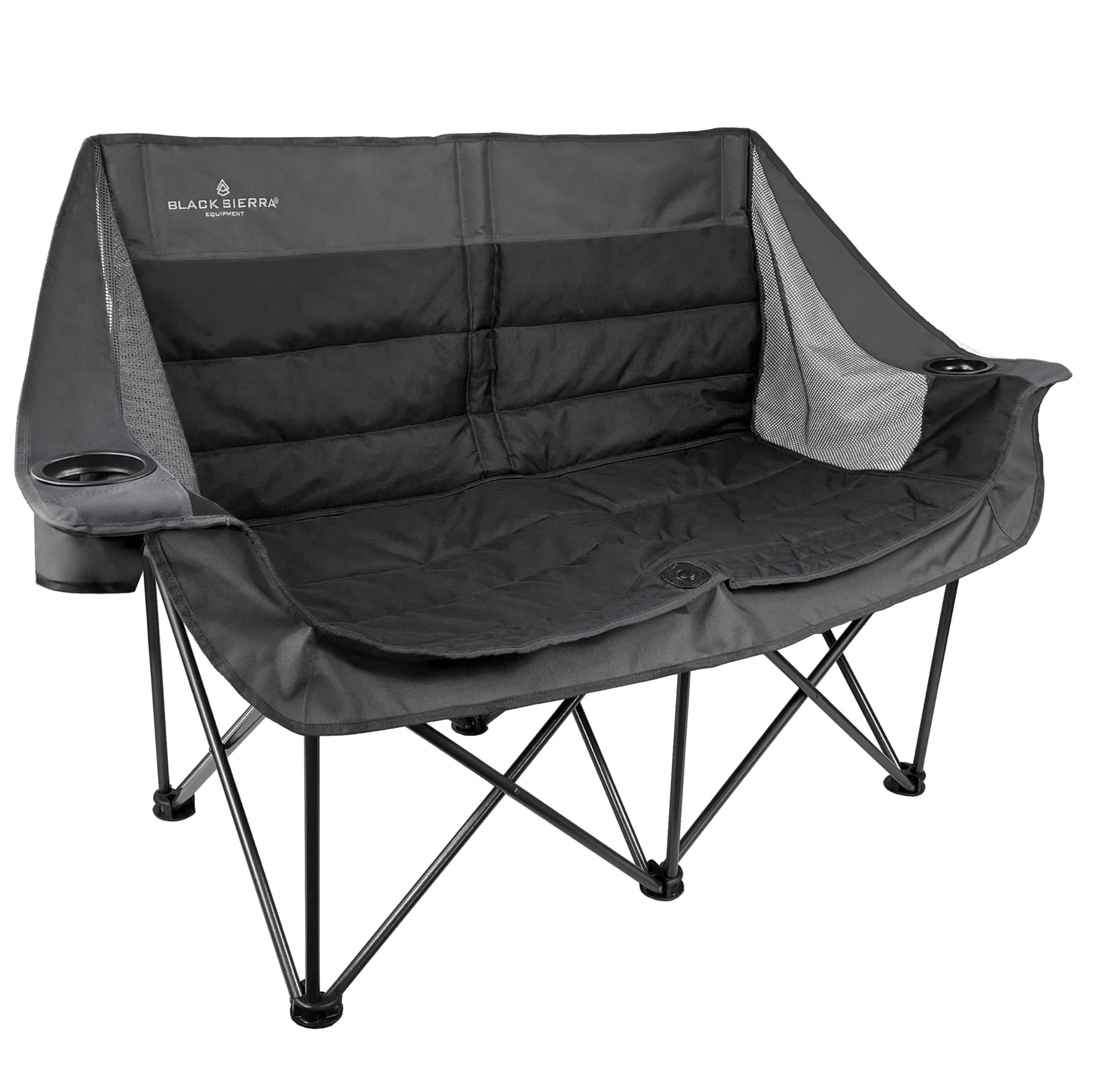 Black Sierra DoubleWide Sofa open side view shows spacious seating for two campers