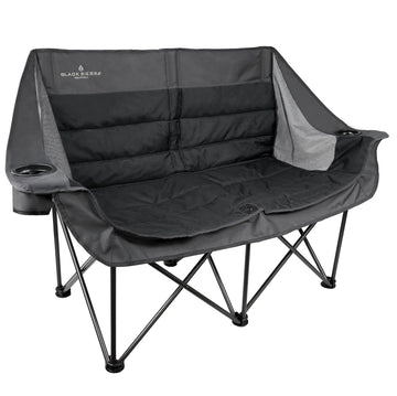 Black Sierra DoubleWide Sofa open side view shows spacious seating for two campers