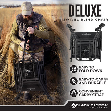 Black Sierra Equipment Deluxe chair dimensions shown: 38 inches tall for full outdoor reach