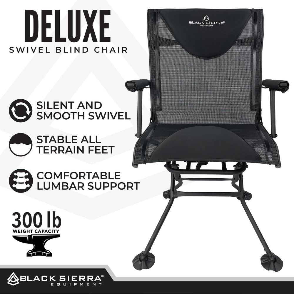 Black Sierra Equipment Deluxe swivel chair folded compact for easy transport and camping trips