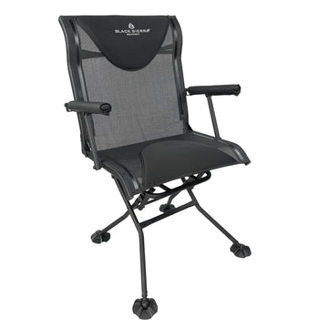 Black Sierra Equipment Deluxe swivel chair front view shows stealth-ready profile for discreet hunting