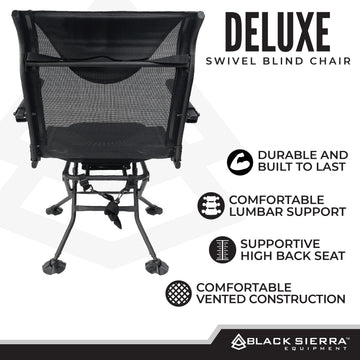 Black Sierra Equipment Deluxe chair with heavy-duty frame supports up to 300 lbs for rugged use