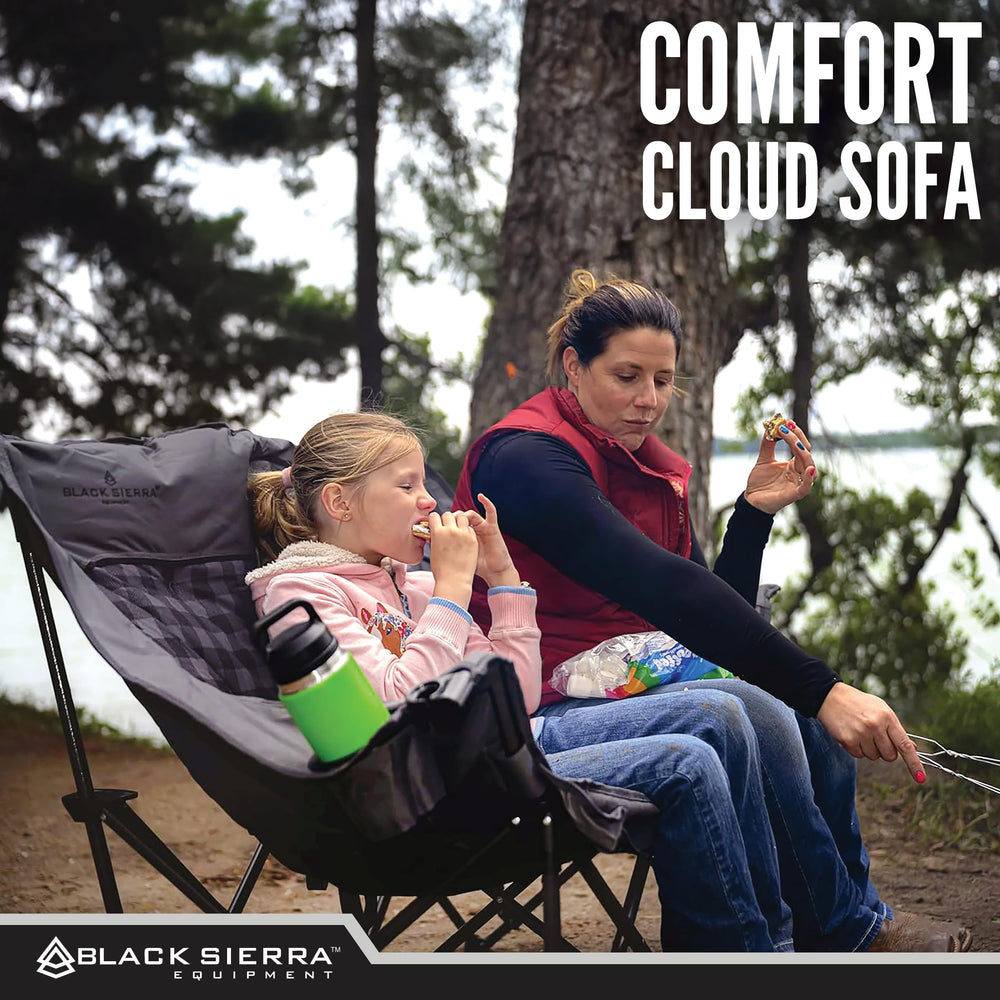 Black Sierra equipment oversized lounge on patio at sunset