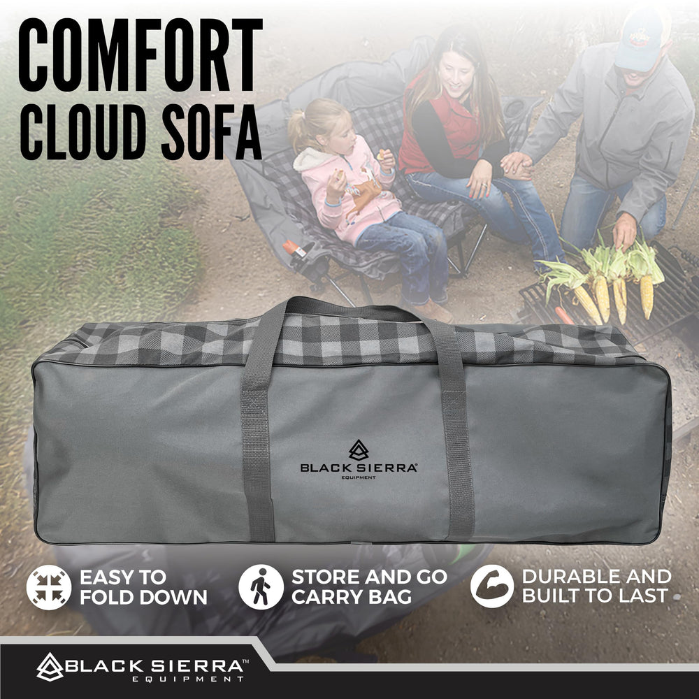 Black Sierra double camping chair set up at campsite