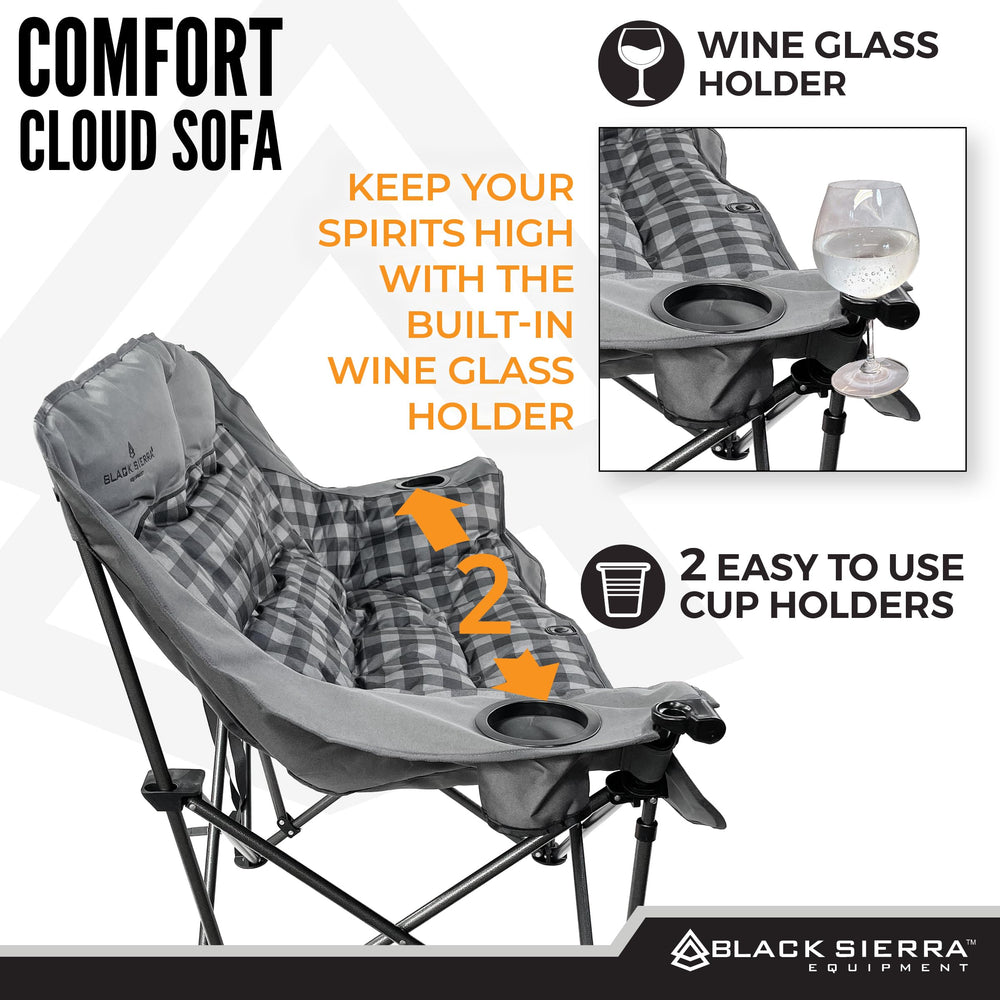 Black Sierra double camping chair cup holders close-up