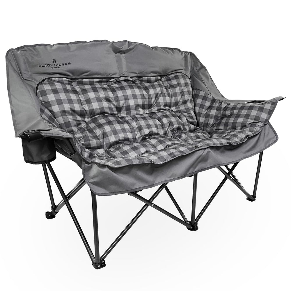 Black Sierra double camping chair folded in carry bag for easy transport
