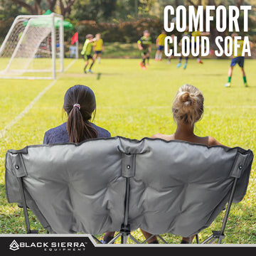 Black Sierra double camping chair folding mechanism in action