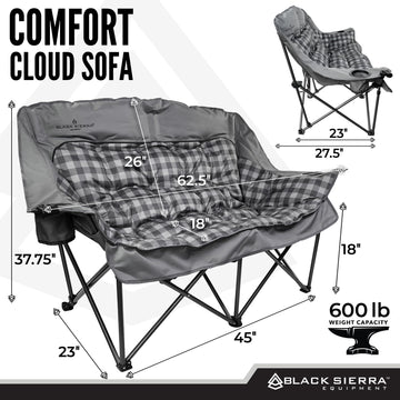Black Sierra double camping chair open for two-person lounging