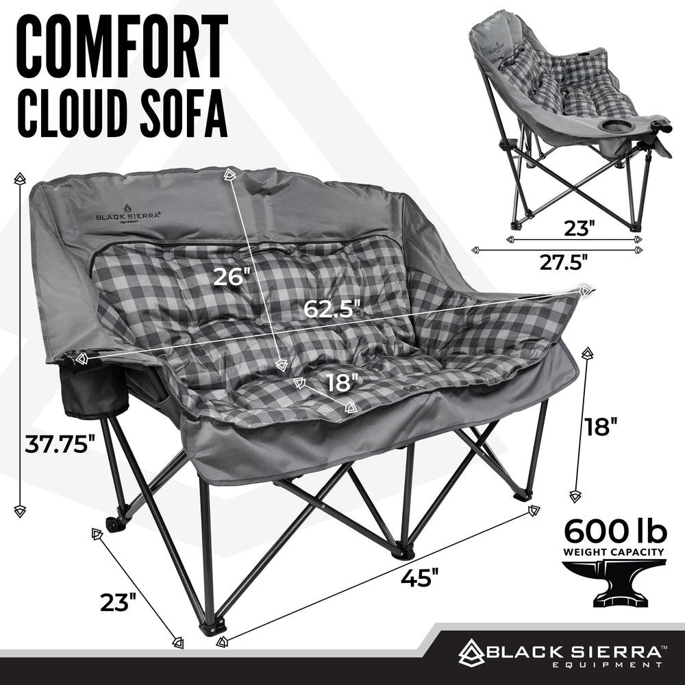 Black Sierra double camping chair open for two-person lounging