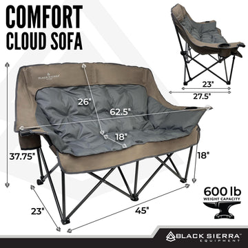 Black Sierra Equipment double camping chair unfolded loveseat seating for two with roomy comfort
