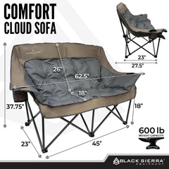 Black Sierra Equipment double camping chair unfolded loveseat seating for two with roomy comfort