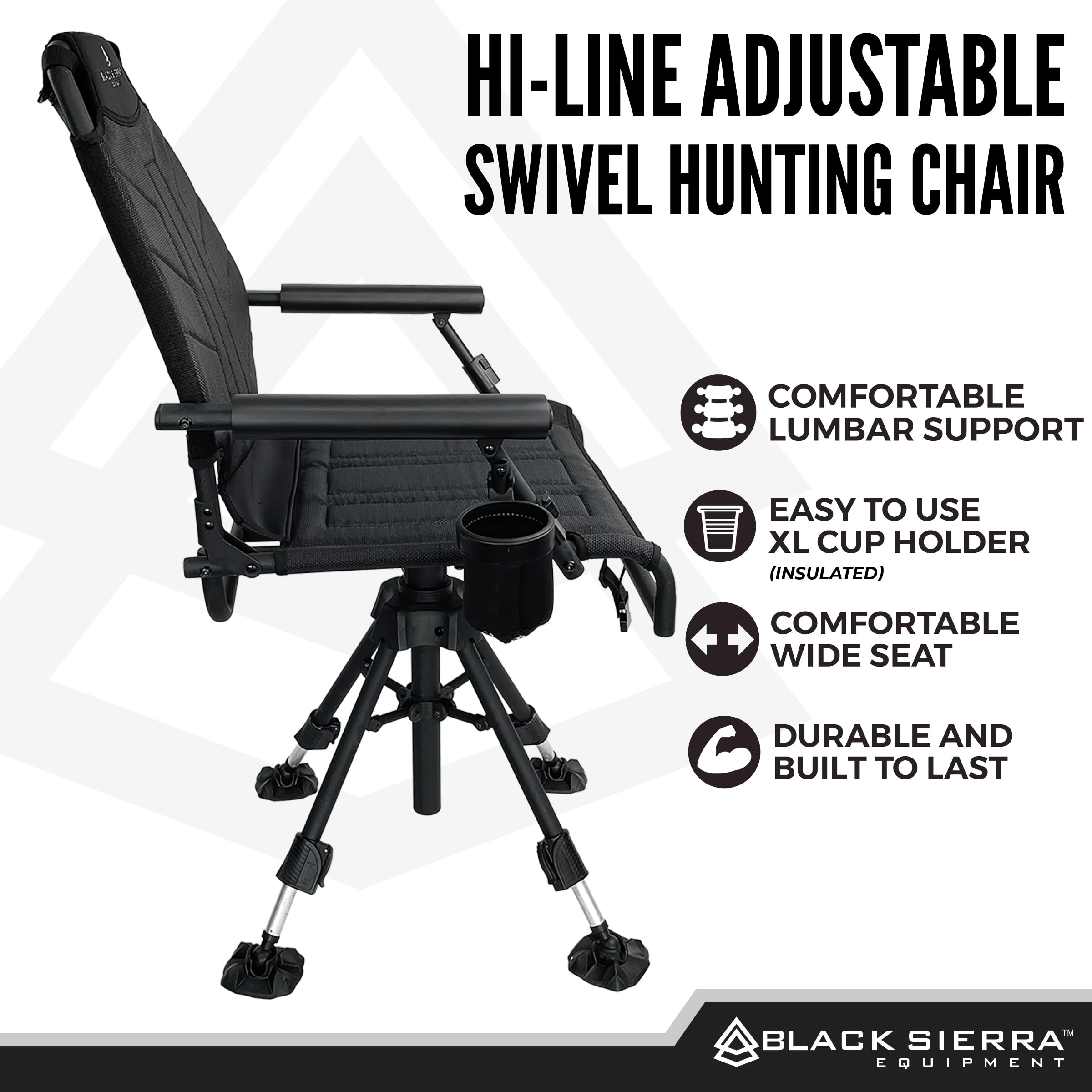Black Sierra Equipment Hi-Line swivel chair with built-in carry strap