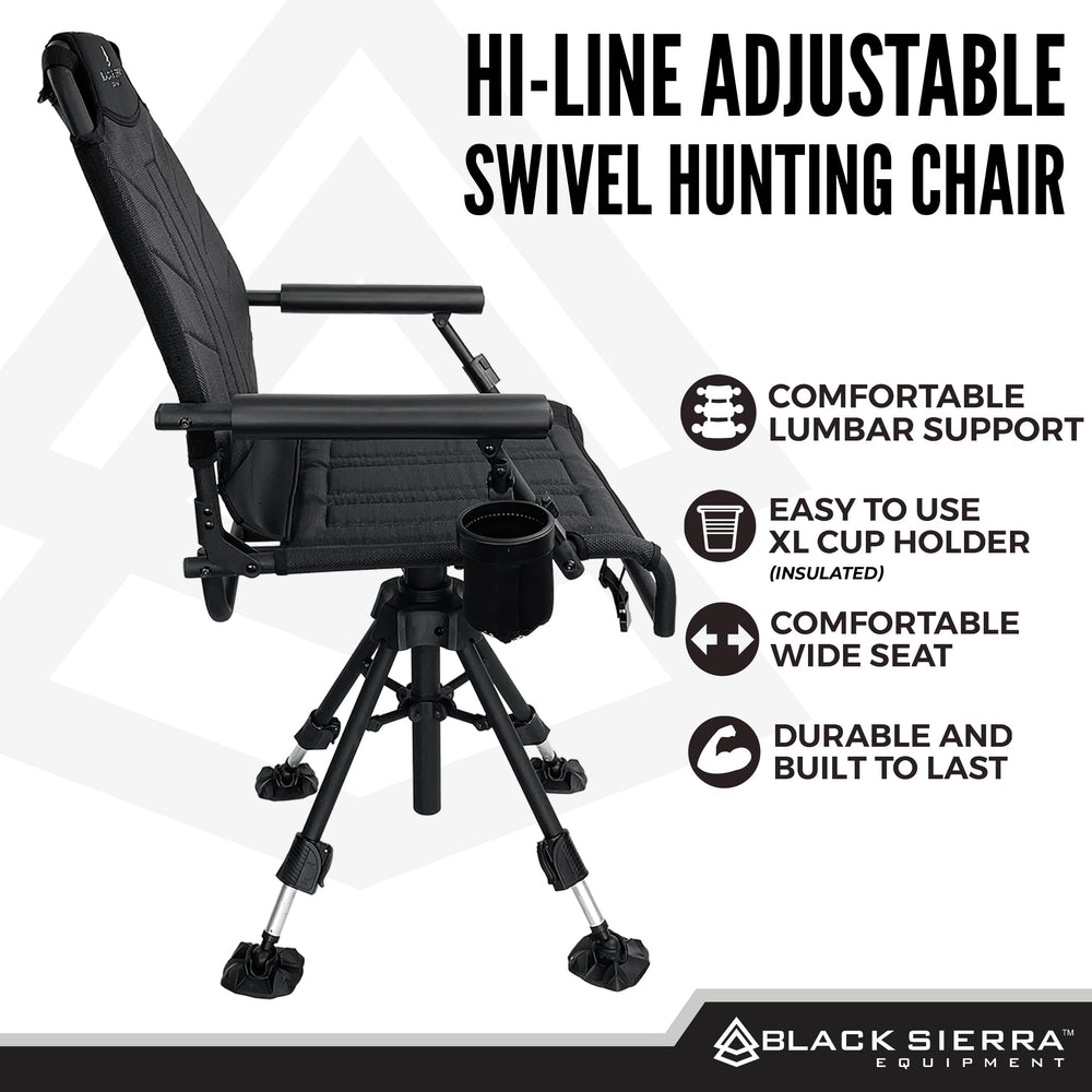 Black Sierra Equipment Hi-Line swivel chair with built-in carry strap