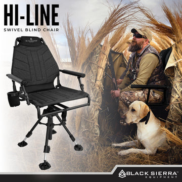 Black Sierra Equipment Hi-Line swivel chair folded for compact transport