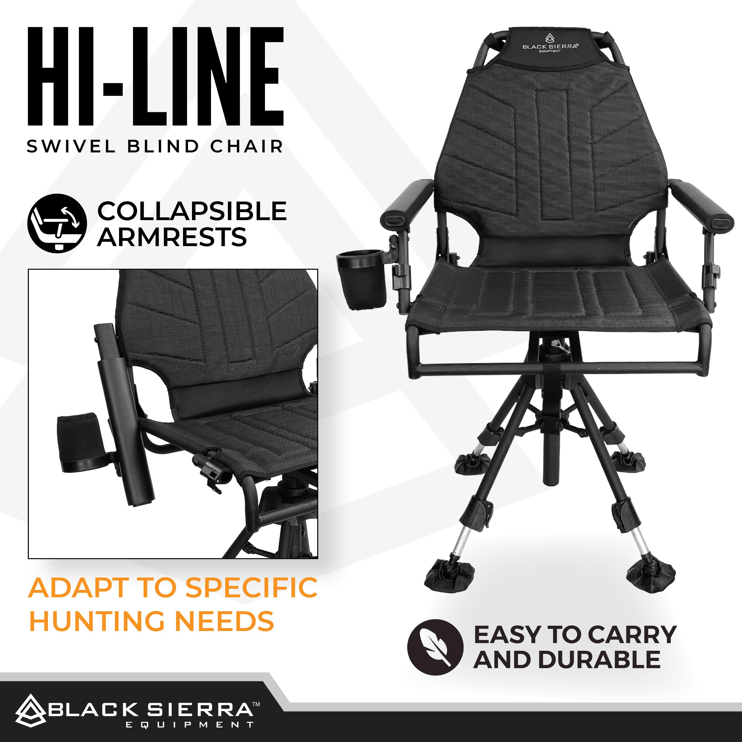Black Sierra Equipment Hi-Line swivel chair open dimensions ready
