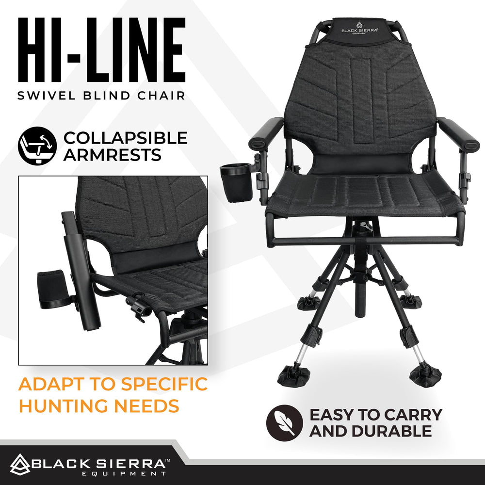 Black Sierra Equipment Hi-Line swivel chair open dimensions ready