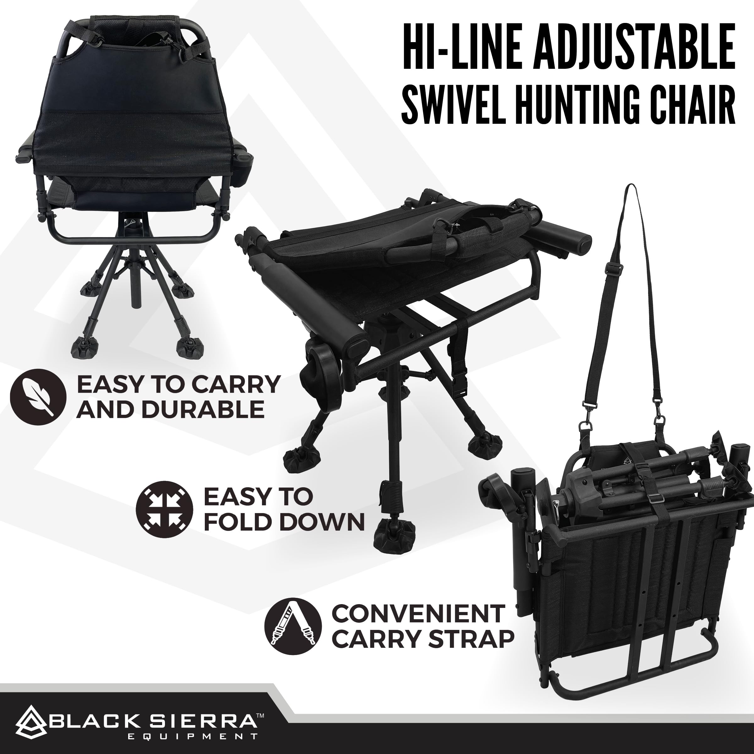 Black Sierra Equipment Hi-Line swivel chair on uneven ground grips